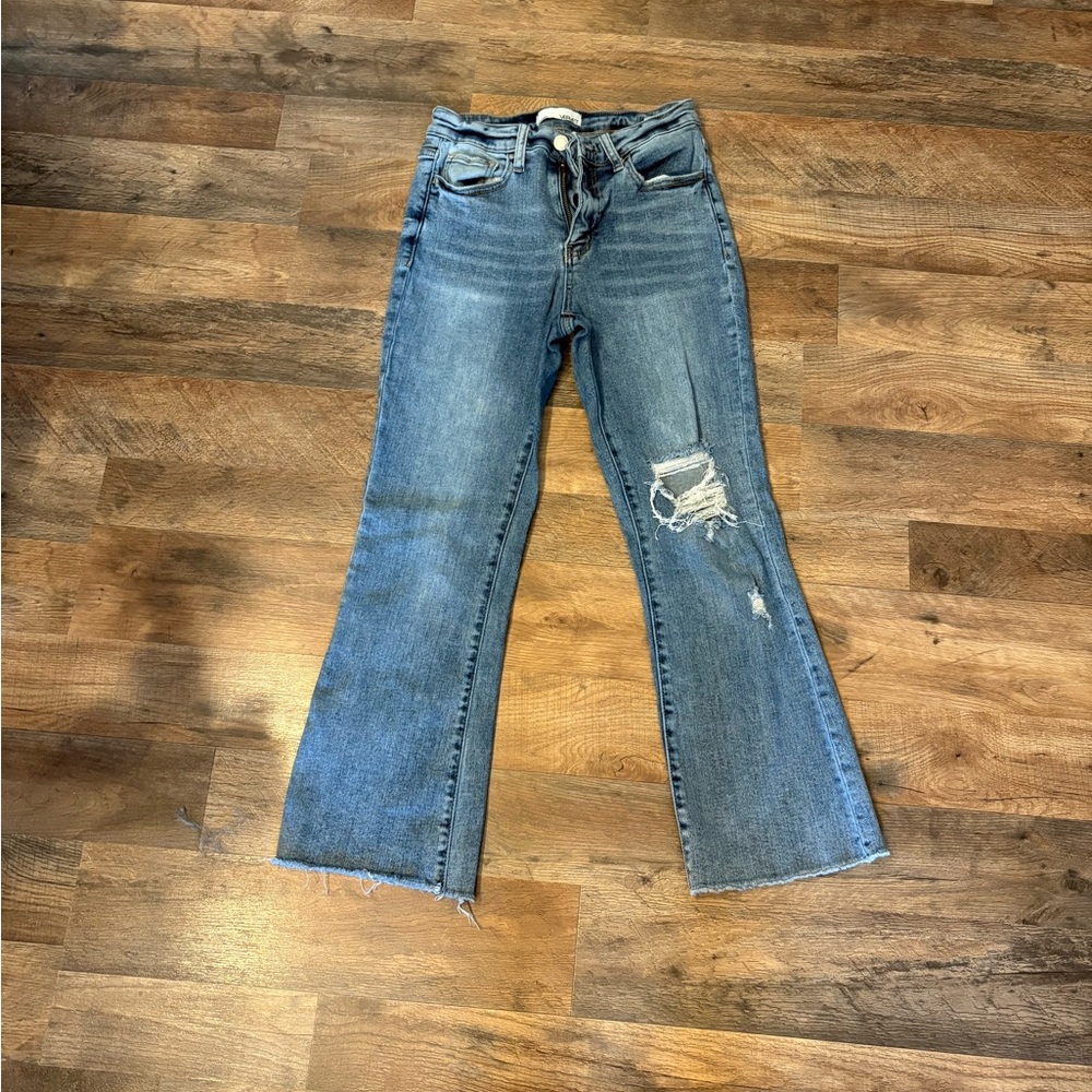 Women's Vervet Blue Distressed Cropped Flared Jeans